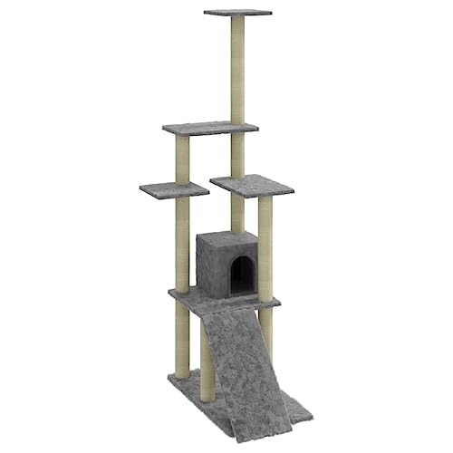 Coavain Kratzbaum mit Sisal-Kratzsäulen 54x73x155 cm Katzenmöbel Mit Plattformen Bequemer Plüsch Indoor Tätigkeitsbereich für Haustiere Katzen zum Kratzen Klettern Ausruhen Hellgrau Holz&Plüsch Coavain Kratzbaum mit Sisal-Kratzsäulen 54x73x155 cm Katzenmöbel Mit Plattformen Bequemer Plüsch Indoor Tätigkeitsbereich für Haustiere Katzen zum Kratzen Klettern Ausruhen Hellgrau Holz&Plüsch von Coavain