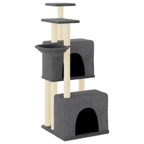 Coavain Kratzbaum mit Sisal-Kratzsäulen Dunkelgrau 73,5x69x122 cm Holz&Plüsch Praktisches Katzenmöbel Mit Plattformen Tätigkeitsbereich für Haustiere Weicher Plüsch Katzen zum Entspannen von Coavain