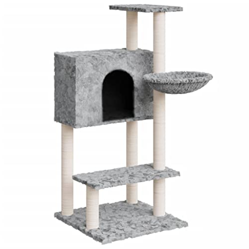 Coavain Kratzbaum mit Sisal-Kratzsäulen Hellgrau 61x61x108,5 cm Holz&Plüsch Bequemer Plüsch Langlebig Tätigkeitsbereich für Haustiere Mit Ruheplattformen Katzenmöbel Vielfältige Verwendung von Coavain