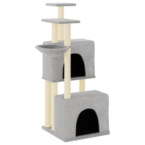 Coavain Kratzbaum mit Sisal-Kratzsäulen Hellgrau 73,5x69x122 cm Holz&Plüsch Praktisches Katzenmöbel Mit Plattformen Tätigkeitsbereich für Haustiere Weicher Plüsch Katzen zum Entspannen von Coavain