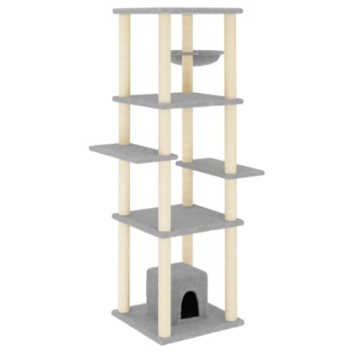 Coavain Kratzbaum mit Sisal-Kratzsäulen Hellgrau 84x66x154 cm Praktisches Katzenmöbel Mit Plattformen Tätigkeitsbereich für Haustiere Weicher Plüsch Katzen zum Entspannen Holz&Plüsch von Coavain