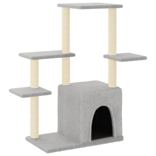 Coavain Kratzbaum mit Sisal-Kratzsäulen Hellgrau 86x54x97,5 cm Holz&Plüsch Praktisches Katzenmöbel Mit Plattformen Tätigkeitsbereich für Haustiere Weicher Plüsch Katzen zum Entspannen von Coavain