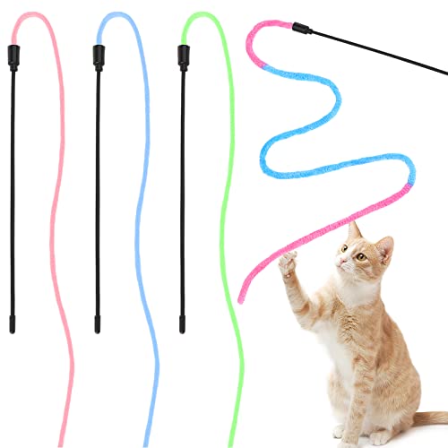 Cobee Cat Zauberstab Regenbogenspielzeug,4pcs Ribbon Zauberstab für Kitten Training Farbverlaufs Rainbow Katzenfeder Spielzeug von Cobee