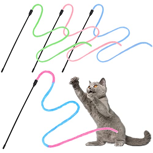 Cobee Cat Zauberstab Regenbogenspielzeug,4pcs Ribbon Zauberstab für Kitten Training Farbverlaufs Rainbow Katzenfeder Spielzeug von Cobee