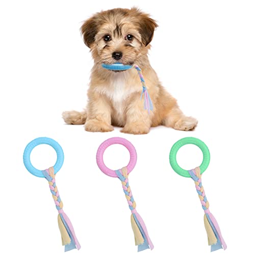 Cobee Beißspielzeug für Welpen mit Baumwollseilen, 3 Stück Kauringe aus Gummi für kleine Hunde, Mundzähne, lindert Juckreiz, interaktives Haustierspielzeug für kleine/mittelgroße (Rosa, Grün, Blau) Cobee Beißspielzeug für Welpen mit Baumwollseilen, 3 Stück Kauringe aus Gummi für kleine Hunde, Mundzähne, lindert Juckreiz, interaktives Haustierspielzeug für kleine/mittelgroße (Rosa, Grün, Blau) von Cobee