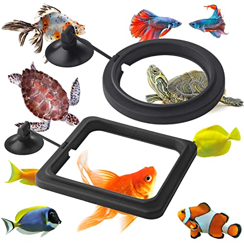 cobee Fischfutterring, 2 Stück Fischfutterspender Aquarium Fischschildkröte Tank Zubehör Futter Futterspender Kreis für Guppy, Bettas, Goldfisch, Schildkröte (schwarz) von Cobee