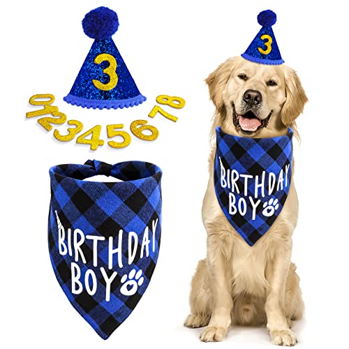 Cobee Hund Geburtstag Bandana Set, Hund Geburtstag Hut Hundegeburtstagskrawatte Krawatten Hund Halstuch Bandana Hunde Zubehör Set Hundegeburtstagsparty für Welpenkatzenhaustie von Cobee