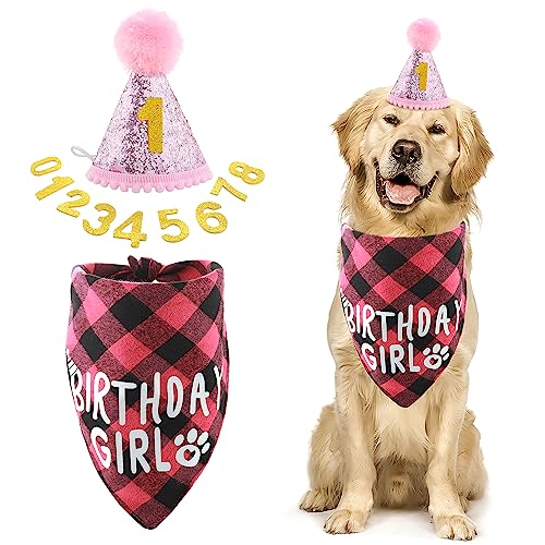 Cobee Hund Geburtstag Bandana Set, Hund Geburtstag Hut Hundegeburtstagskrawatte Krawatten Hund Halstuch Bandana Hunde Zubehör Set Hundegeburtstagsparty für Welpenkatzenhaustie von Cobee