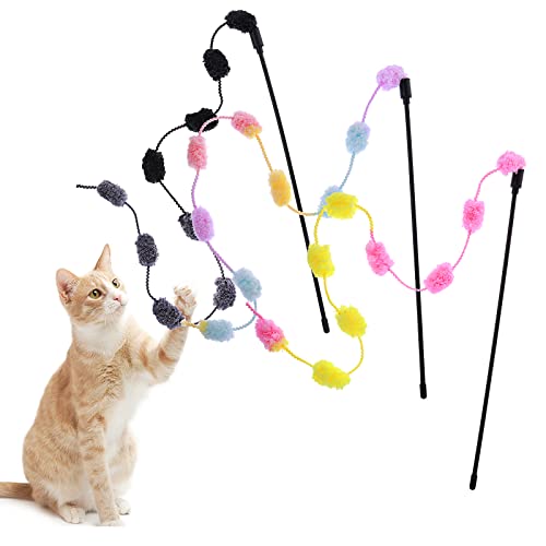 Cobee Katzenschnur Spielzeug, 3er Pack Interaktives Katzen Teaser Zauberstab Schnur Spielzeug Buntes Band Charmer mit pelzigen Plüschbällen für Kätzchen Stick Katzenspielzeug für drinnen Cobee Katzenschnur Spielzeug, 3er Pack Interaktives Katzen Teaser Zauberstab Schnur Spielzeug Buntes Band Charmer mit pelzigen Plüschbällen für Kätzchen Stick Katzenspielzeug für drinnen von Cobee