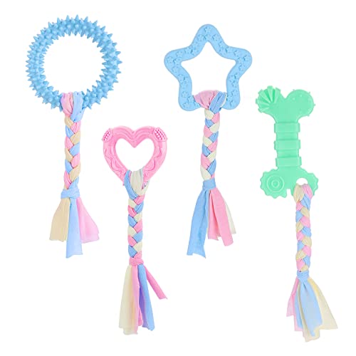 Cobee Welpenzahnspielzeug,4 Pcs Welpenspielzeug mit interaktiven Baumwollseilen zum Zahnen Kleiner Hunde,Gummi Welpenkauspielzeug,kleines Hundespielzeug für Hunde,beruhigt juckende Welpenkauspielzeug Cobee Welpenzahnspielzeug,4 Pcs Welpenspielzeug mit interaktiven Baumwollseilen zum Zahnen Kleiner Hunde,Gummi Welpenkauspielzeug,kleines Hundespielzeug für Hunde,beruhigt juckende Welpenkauspielzeug von Cobee