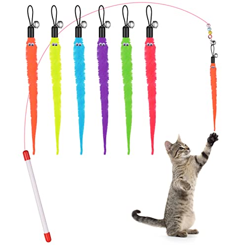 cobee Katzenspielzeug mit Federn, Spielzeug für Katzen, einziehbar, interaktives Katzenspielzeug, 6 Stück, Bunte Nachfüllungen, Würmer mit Glocken, Ersatz, Plüsch, Schwanz, Wurm, interaktives cobee Katzenspielzeug mit Federn, Spielzeug für Katzen, einziehbar, interaktives Katzenspielzeug, 6 Stück, Bunte Nachfüllungen, Würmer mit Glocken, Ersatz, Plüsch, Schwanz, Wurm, interaktives von Cobee