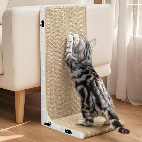 Kratzbrett Katze L-förmig 58cm Hoch, vertikale Kratzpappe für Katzen, Mit Katzenminze & Katzen-Sticker, Kratzmöbel Aus Robustem Karton Für Wand Und Ecke, Groß von Coching