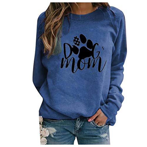 Mom Sweatshirt Hoodies für Damen Hund Damen Casual Dog Paw Print Top T Shirt Blau M von Cockjun