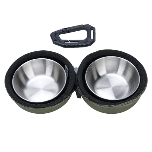 Cocoarm 2 in 1 Faltbare Haustierschalen mit Edelstahl, für Kleine Hunde Katzen Welpe, Reisebackschalen mit Eva -Beutel und Clamp/Holder, Ideal für Camping Im Freien (Armeegrün) von Cocoarm