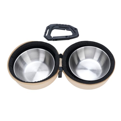 Cocoarm 2 in 1 Faltbare Haustierschalen mit Edelstahl, für Kleine Hunde Katzen Welpe, Reisebackschalen mit Eva -Beutel und Clamp/Holder, Ideal für Camping Im Freien (Khaki) von Cocoarm
