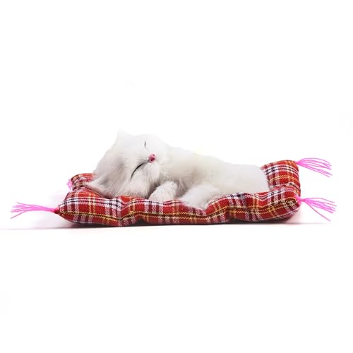 Cocoarm Simulationskatzenpuppe, Schlafendes Katzenspielzeug mit Ton, Schwarze und Weiße Katze, Stofftier für Kinderspielzeug, (Ganz weiße, schlafende Katze) von Cocoarm