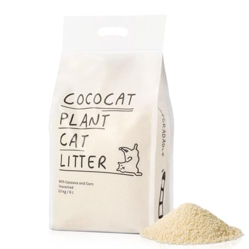 Maniok-Katzenstreu – stark klumpend, geruchlos für hervorragende Geruchskontrolle, staubfrei, einfaches Schaufeln, biologisch abbaubar (6L x 1 Pack) von Cococat