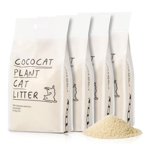Cococat Maniok-Katzenstreu – Hergestellt für automatische Katzentoiletten (4 x 2,5 kg/6 l Beutel), stark klumpend, geruchlos für hervorragende Geruchskontrolle, staubfrei, einfaches Schaufeln von Cococat
