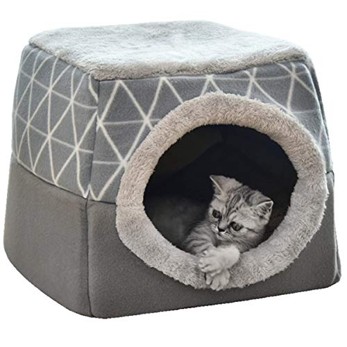 Cocolook Cat Sleeping-Haus-Matten-weiche warmes Schlafenbett für Hunde, Katzen, Haustier Hund Katze Dual-Use-Pad Nest Griffige Breathable Hundehütte Grau,35x33x30cm von Cocolook
