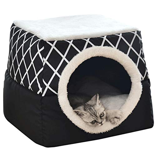 Cocolook Cat Sleeping-Haus-Matten-weiche warmes Schlafenbett für Hunde, Katzen, Haustier Hund Katze Dual-Use-Pad Nest Griffige Breathable Hundehütte Schwarz,38x38x34cm von Cocolook