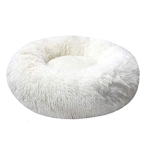 Round Hundebett Lange Plüsch-Haustier-Betten für Little Medium Large Haustiere Welpen-Matten Kennel Couch für Hunde Katzen Korb Weiß,50cm Durchmesser von Cocolook