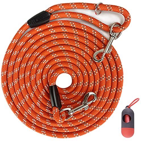 Codepets Long Rope Dog Leash for Dog Training 12FT 20FT 30FT 50FT, Reflective Threads Dog Cat Leashes Tie-Out Check Cord Recall Training Agility Lead for Large Medium Small Dogs (Orange, 10mm12ft) von Codepets
