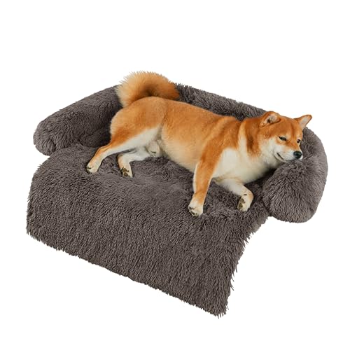 Codi Hundebett für Couch – Beruhigende Hundebetten für mittelgroße Hunde, flauschiges Plüschbett für Möbelschutz, Anti-Angst-Hundebett mit abnehmbarem, waschbarem Bezug für Hunde und Katzen, Aschgrau, von Codi