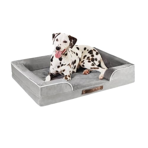 Codi Orthopädisches Hundebett Gedächtnisschaum Hundesofa für Mittlere Hunde, 91x68x(7.5+8.9) cm Hundecouch mit eierförmiger Kistenschaum und waschbarem rutschfestem Bezug, grau von Codi