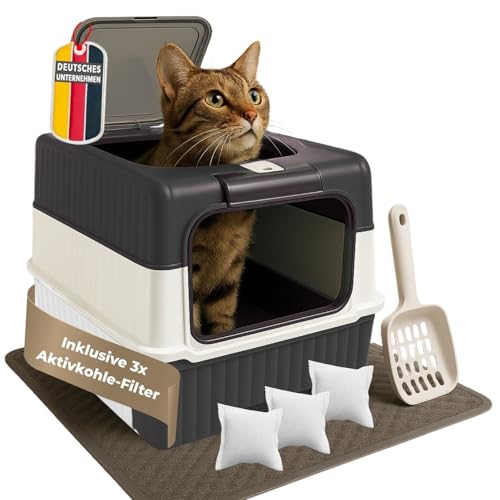 Katzentoilette mit Deckel Schwarz, geruchsbindende Aktivkohlefilter, Katzenklo mit Schublade + Schaufel für einfache Reinigung, schwenkbare Pendeltür, für Katzen und Kleintiere, wie Kaninchen Katzentoilette mit Deckel Schwarz, geruchsbindende Aktivkohlefilter, Katzenklo mit Schublade + Schaufel für einfache Reinigung, schwenkbare Pendeltür, für Katzen und Kleintiere, wie Kaninchen von Coemo