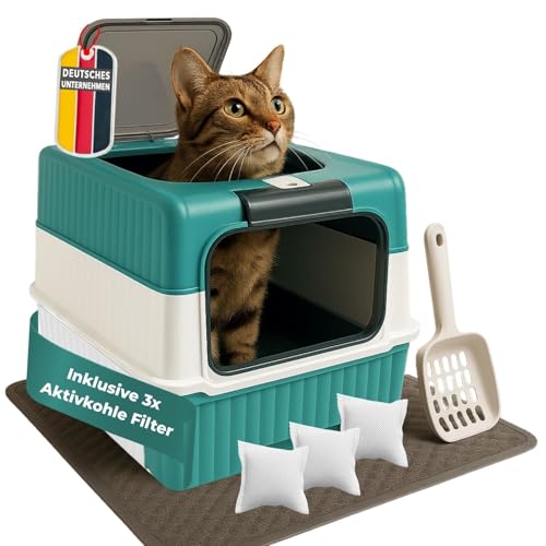 Katzentoilette mit Deckel Türkis, geruchsbindende Aktivkohlefilter, Katzenklo mit Schublade + Schaufel für einfache Reinigung, schwenkbare Pendeltür, für Katzen und Kleintiere, wie Kaninchen Katzentoilette mit Deckel Türkis, geruchsbindende Aktivkohlefilter, Katzenklo mit Schublade + Schaufel für einfache Reinigung, schwenkbare Pendeltür, für Katzen und Kleintiere, wie Kaninchen von Coemo