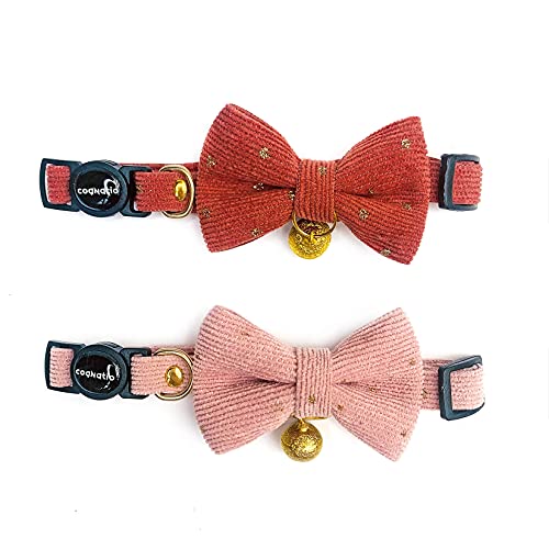 Cognatio Katzenhalsbänder mit Abnehmbarer Fliege und Glöckchen, Sicherheits-Schnellentriegelung, verstellbar 20–30 cm, 2 Stück, Orange+Rosa von Cognatio