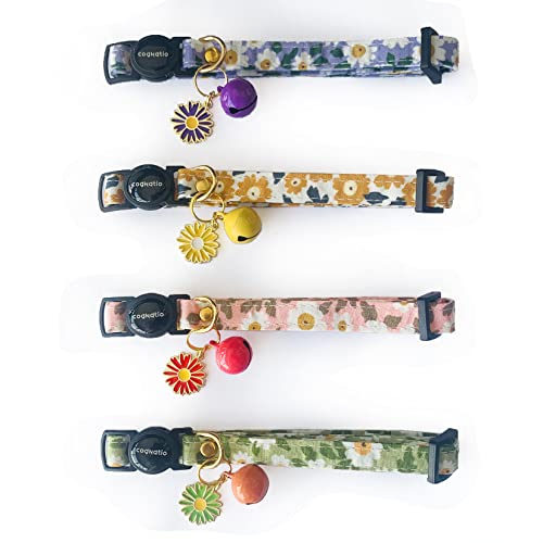 Cognatio Katzenhalsbänder mit Schnellverschluss, florales Muster, Kätzchenhalsbänder mit abnehmbarer Glocke, verstellbar 20-30 cm, 4 Stück (Lila+Orange+Rosa+Grün) von Cognatio