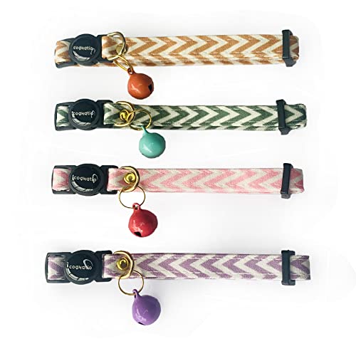 Cognatio Katzenhalsbänder mit Schnellverschluss, florales Muster, Kätzchenhalsbänder mit abnehmbarer Glocke, verstellbar 20-30 cm, 4 Stück (Lila+Pink+Grün+Orche) von Cognatio