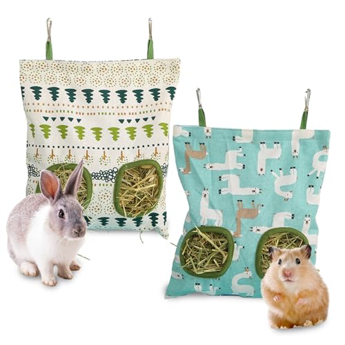 Cokoozoo Heu-Futterspender für Kaninchen, große Kapazität, Heu-Rack, hängende Heutasche für einfache Fütterung, Meerschweinchen-Zubehör, Heu-Futterspender für kleine Tiere wie Meerschweinchen von Cokoozoo
