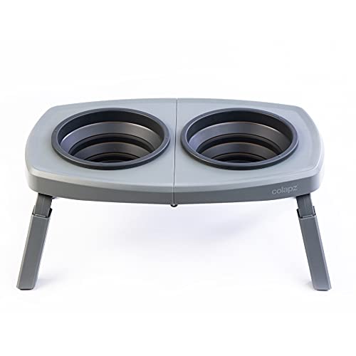 Colapz 2 X Portable Collapsible Dog Bowls with Stand, Raised Elevated Bowl, Grey von Colapz