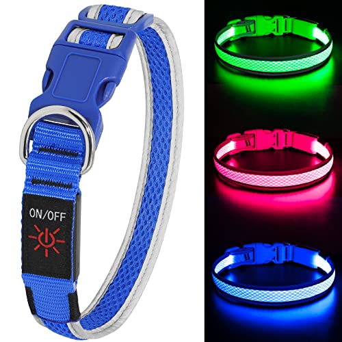 Leuchthalsband Hund(Halbleuchtend blau M), Colaseeme LED Hunde Leuchthalsband, Wasserdicht Hundehalsband Leuchtend, HundeleuchthalsbäNder Aufladbar für Pet Night Walking Safety, blau M von Colaseeme