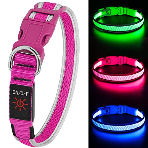 Leuchthalsband Hund, Colaseeme LED Hunde Leuchthalsband, Wasserdicht Hundehalsband Leuchtend, HundeleuchthalsbäNder Aufladbar für Pet Night Walking Safety, rosa L von Colaseeme