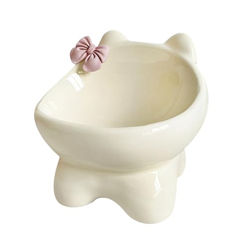 Colcolo Angehobene Katzenschalen -Snack -Behälter tragbarer Schutz des Haustiers Non Slip Ceramic Waterer und Feeder für Welpenkätzchen Innenkatzen, Gelb von Colcolo