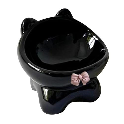 Colcolo Angehobene Katzenschalen -Snack -Behälter tragbarer Schutz des Haustiers Non Slip Ceramic Waterer und Feeder für Welpenkätzchen Innenkatzen, Schwarz von Colcolo