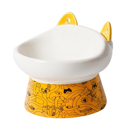 Colcolo Erhöhter Katzennapf aus Keramik, Futterbehälter, geneigter Futterspender für Haustiere, Futternapf für Haustiere, Gelb von Colcolo