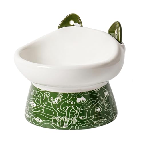 Colcolo Erhöhter Katzennapf aus Keramik, Futterbehälter, geneigter Futterspender für Haustiere, Futternapf für Haustiere, Grün von Colcolo