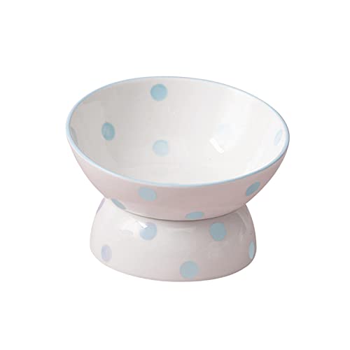 Colcolo Fassungsvermögen 200 ml erhöhter Keramik-Futternapf aus Porzellan, schräger Porzellan-Haustiernapf, Katzenfütterung, Wasserversorgung für Katzen mit, Blauer Punkt von Colcolo