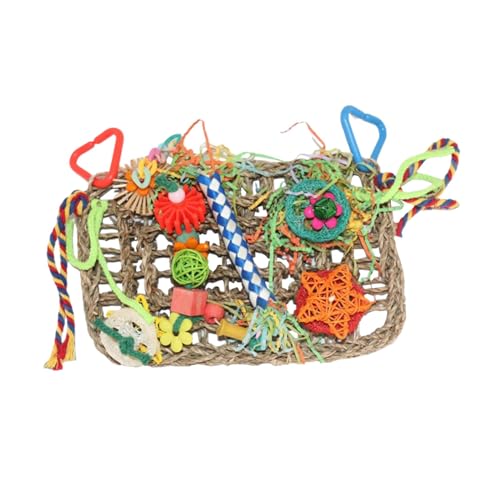 Colcolo Futterwandspielzeug für Vögel, Papageien, gewebte Rattanmatte, bunt, mit Haken zum Aufhängen, 18 x 28 cm, Klettern für Nymphensittiche, Stil b von Colcolo