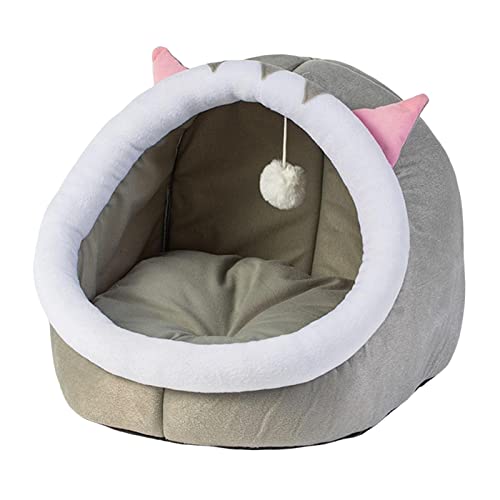 Colcolo Haustier-Katzenbett mit Spielball, Welpenhütte, warmes Winternest, Schlafbett, für drinnen und draußen, Graue Katze M von Colcolo