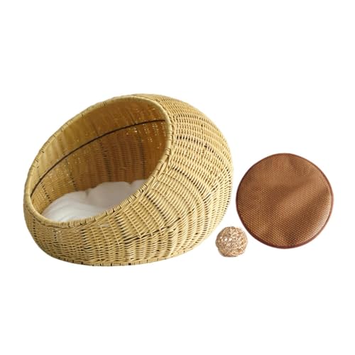 Colcolo Haustier Schlafnest Bett gewebtes Katzenbett Imitation Rattan Lounge Bett atmungsaktivem Winter Sommerkatze Bettkorb kleines Hundebett, Beige Colcolo Haustier Schlafnest Bett gewebtes Katzenbett Imitation Rattan Lounge Bett atmungsaktivem Winter Sommerkatze Bettkorb kleines Hundebett, Beige von Colcolo