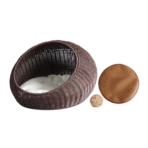 Colcolo Haustier Schlafnest Bett gewebtes Katzenbett Imitation Rattan Lounge Bett atmungsaktivem Winter Sommerkatze Bettkorb kleines Hundebett, Dunkelbraun von Colcolo