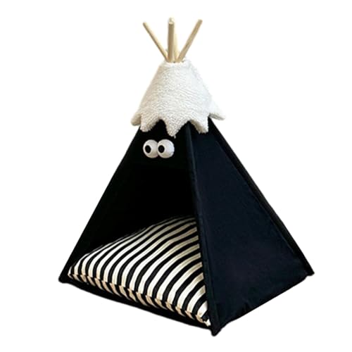 Colcolo Haustier-Tipi, Katzenzelt, waschbares Haustier-Schlafbett mit Kissen, weiches Welpenbett, Haustier-Zeltbett für kleine Tiere, Welpen, Kätzchen, Schwarz Colcolo Haustier-Tipi, Katzenzelt, waschbares Haustier-Schlafbett mit Kissen, weiches Welpenbett, Haustier-Zeltbett für kleine Tiere, Welpen, Kätzchen, Schwarz von Colcolo
