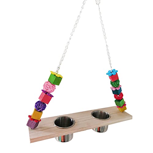 Colcolo Wood Birds Swing Toy W/Food Cup Barch Holder Spielständer für Nymphensittiche, Kakadus, Lorikeet, Käfigzubehör, Heimtierbedarf von Colcolo