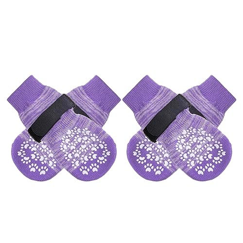 Colcolo rutschfeste Hundesocken, Pfotenschutz mit verstellbaren Riemen, Wintersocken mit Griffen, Traktionskontrolle für kleine/mittelgroße Hunde, Violett, l von Colcolo