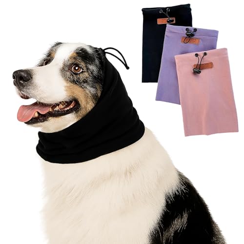 Colenumone Dog Snood Ear Protector - Beruhigende Kapuze & Nacken- / Ohrenwärmer mit verstellbarem Kordelzug, für Angstlinderung, Pflege & kaltes Wetter, Schwarz (schwarz,S) von Colenumone